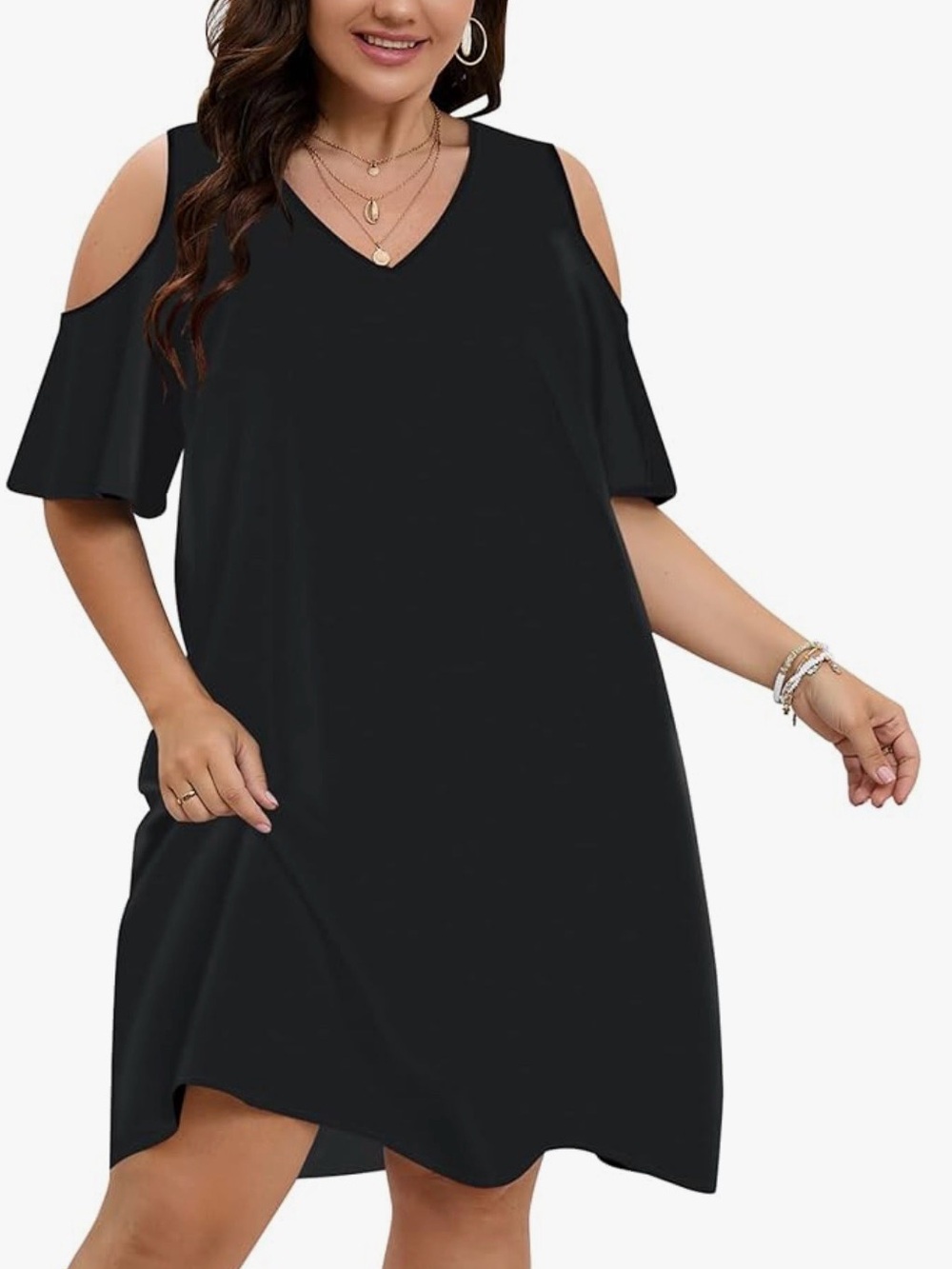 SCOMCHIC Black Cold Shoulder Dress - Size 3X - Plus Size Mini Dress - NWOT